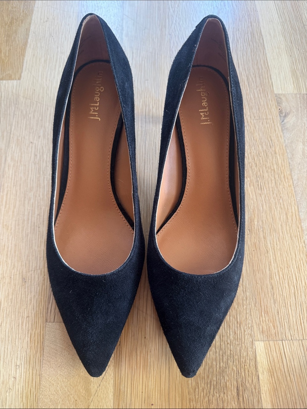 J. McLaughlin Kat Suede Pointed Toe Kitten Heel Pumps Shoes Black SZ 7